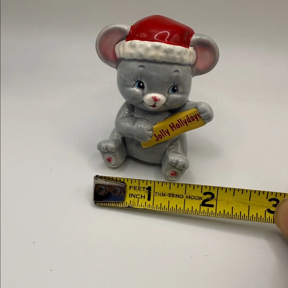 Vintage Russ Berrie Christmas Santa mouse figurine “Jolly Hollydays“
